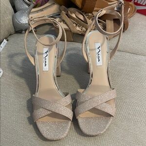 Nina nude/gold glitter high heeled sandals
